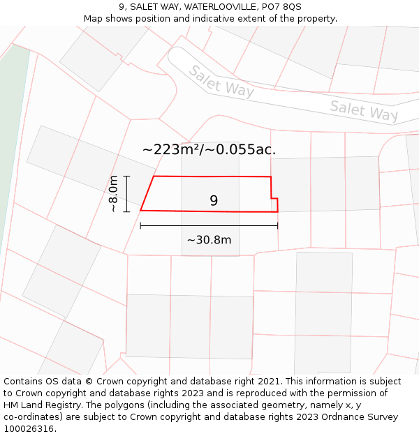 9, SALET WAY, WATERLOOVILLE, PO7 8QS: Plot and title map