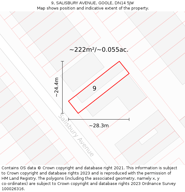 9, SALISBURY AVENUE, GOOLE, DN14 5JW: Plot and title map
