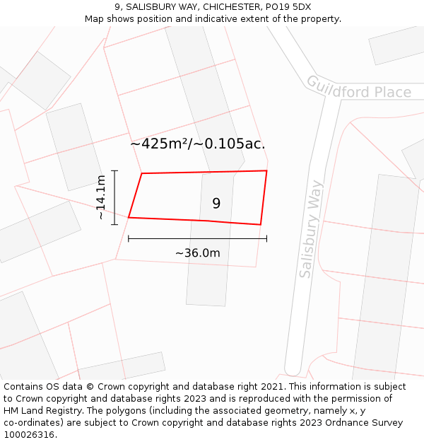 9, SALISBURY WAY, CHICHESTER, PO19 5DX: Plot and title map