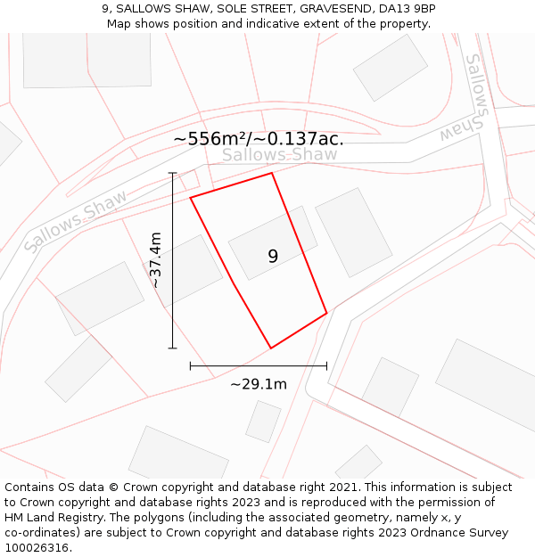9, SALLOWS SHAW, SOLE STREET, GRAVESEND, DA13 9BP: Plot and title map
