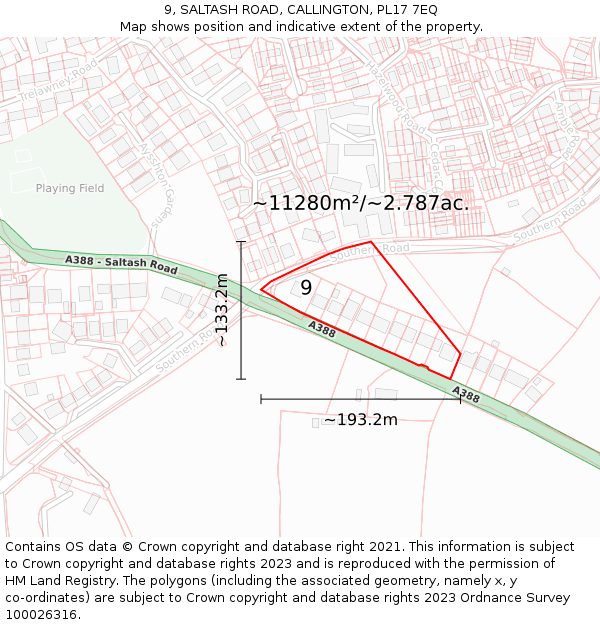 9, SALTASH ROAD, CALLINGTON, PL17 7EQ: Plot and title map