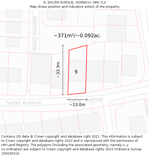 9, SALTER AVENUE, NORWICH, NR4 7LX: Plot and title map