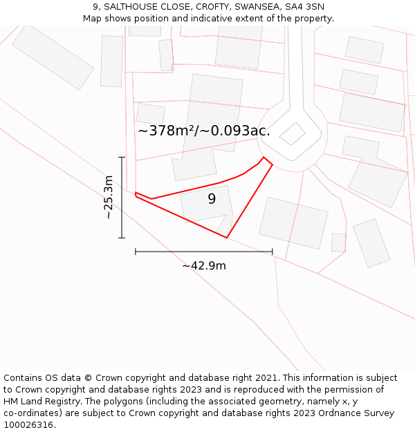 9, SALTHOUSE CLOSE, CROFTY, SWANSEA, SA4 3SN: Plot and title map