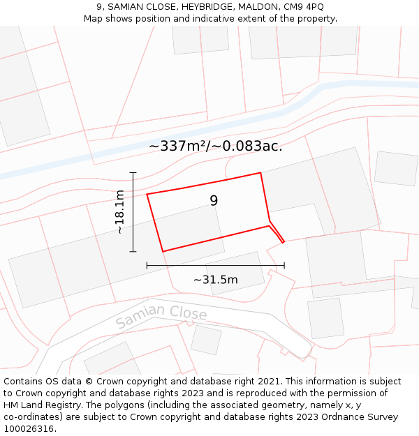 9, SAMIAN CLOSE, HEYBRIDGE, MALDON, CM9 4PQ: Plot and title map