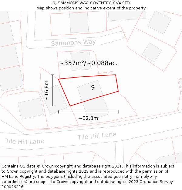 9, SAMMONS WAY, COVENTRY, CV4 9TD: Plot and title map