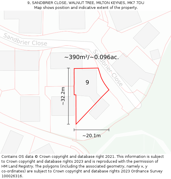 9, SANDBRIER CLOSE, WALNUT TREE, MILTON KEYNES, MK7 7DU: Plot and title map