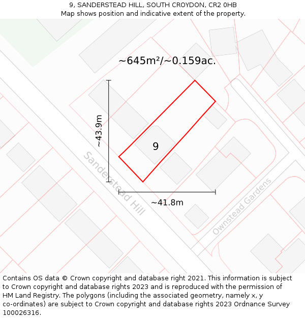 9, SANDERSTEAD HILL, SOUTH CROYDON, CR2 0HB: Plot and title map