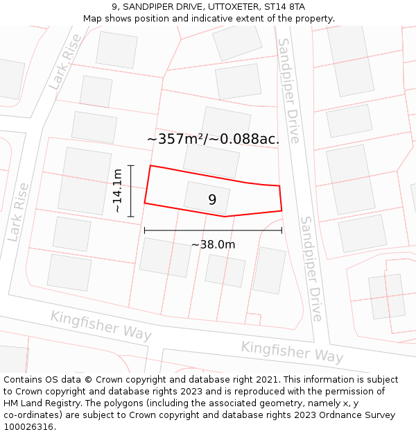 9, SANDPIPER DRIVE, UTTOXETER, ST14 8TA: Plot and title map