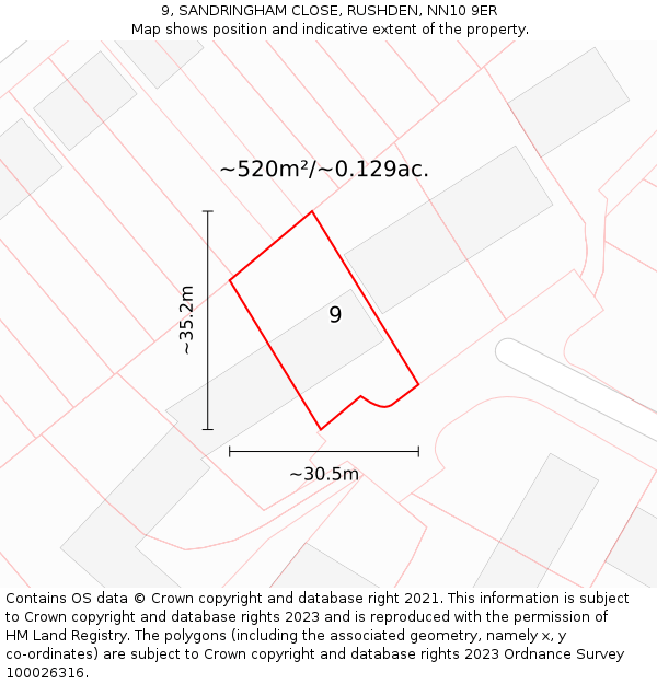 9, SANDRINGHAM CLOSE, RUSHDEN, NN10 9ER: Plot and title map