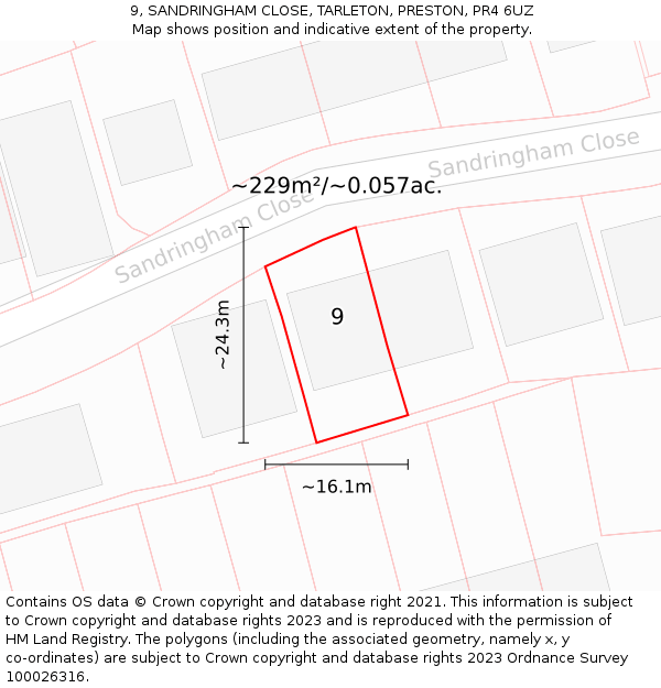9, SANDRINGHAM CLOSE, TARLETON, PRESTON, PR4 6UZ: Plot and title map