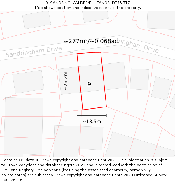 9, SANDRINGHAM DRIVE, HEANOR, DE75 7TZ: Plot and title map