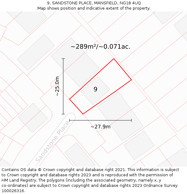 9, SANDSTONE PLACE, MANSFIELD, NG18 4UQ: Plot and title map