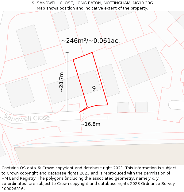 9, SANDWELL CLOSE, LONG EATON, NOTTINGHAM, NG10 3RG: Plot and title map