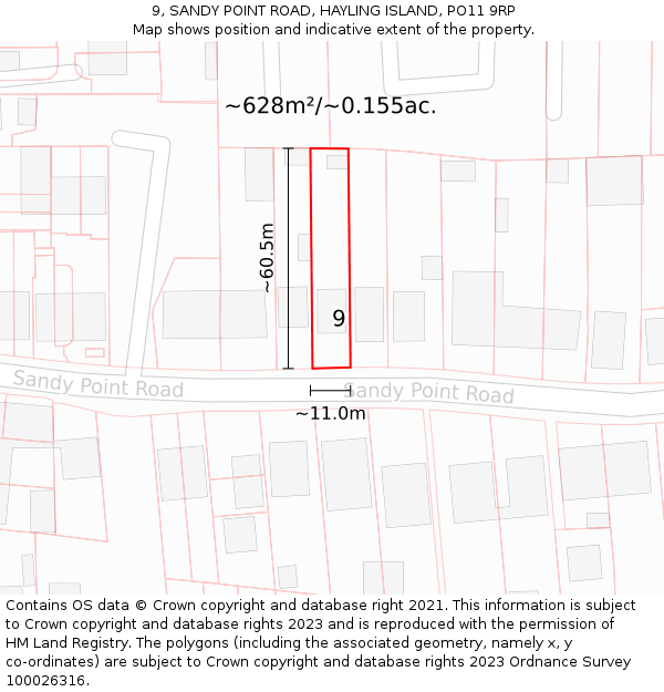 9, SANDY POINT ROAD, HAYLING ISLAND, PO11 9RP: Plot and title map