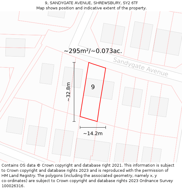 9, SANDYGATE AVENUE, SHREWSBURY, SY2 6TF: Plot and title map