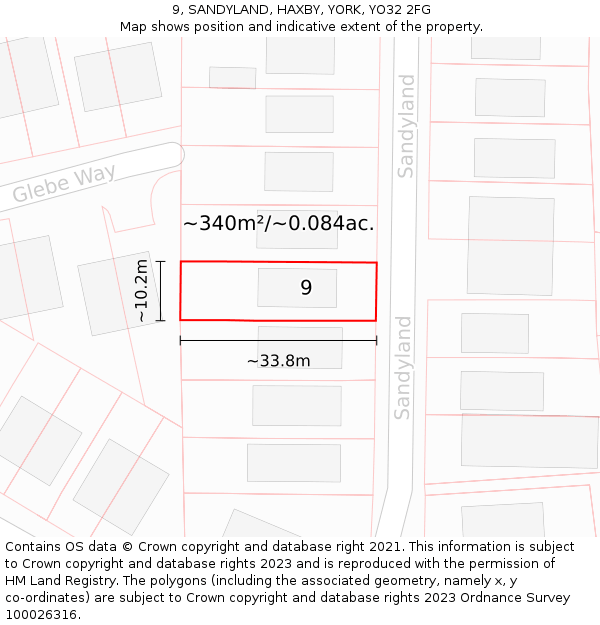 9, SANDYLAND, HAXBY, YORK, YO32 2FG: Plot and title map