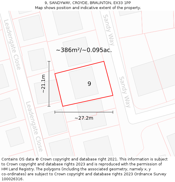 9, SANDYWAY, CROYDE, BRAUNTON, EX33 1PP: Plot and title map