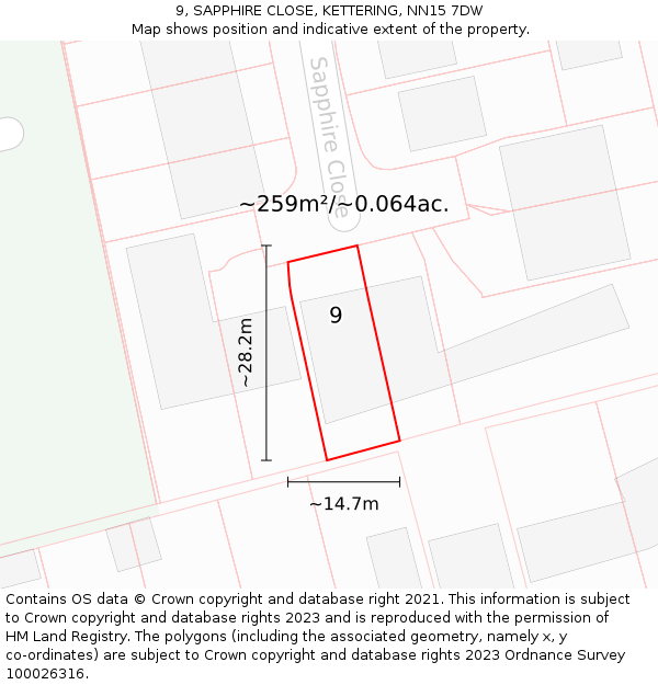 9, SAPPHIRE CLOSE, KETTERING, NN15 7DW: Plot and title map