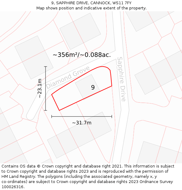9, SAPPHIRE DRIVE, CANNOCK, WS11 7FY: Plot and title map