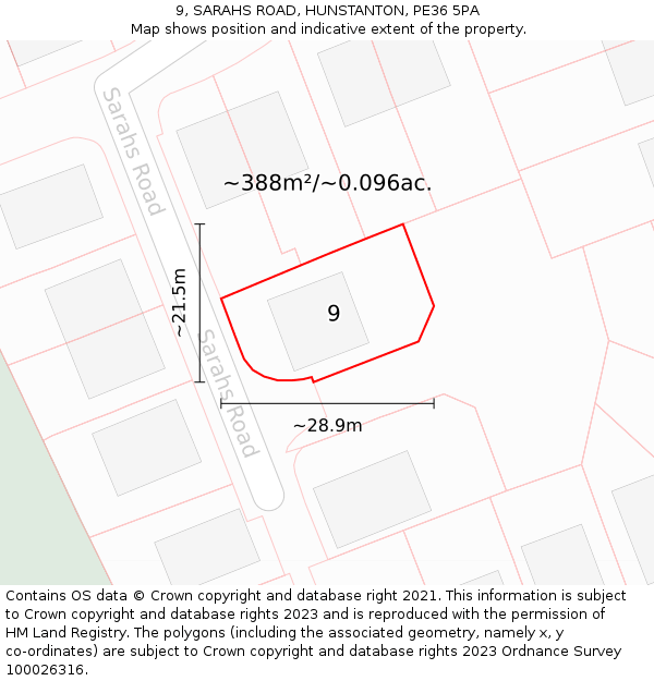 9, SARAHS ROAD, HUNSTANTON, PE36 5PA: Plot and title map