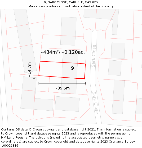9, SARK CLOSE, CARLISLE, CA3 0DX: Plot and title map