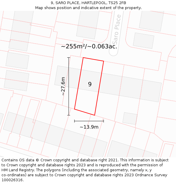 9, SARO PLACE, HARTLEPOOL, TS25 2FB: Plot and title map