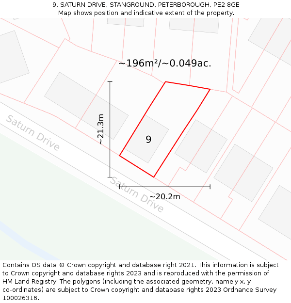 9, SATURN DRIVE, STANGROUND, PETERBOROUGH, PE2 8GE: Plot and title map