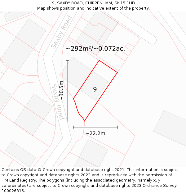 9, SAXBY ROAD, CHIPPENHAM, SN15 1UB: Plot and title map