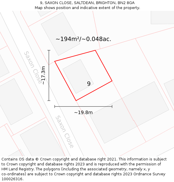 9, SAXON CLOSE, SALTDEAN, BRIGHTON, BN2 8GA: Plot and title map