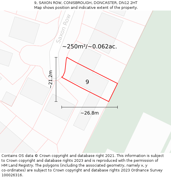 9, SAXON ROW, CONISBROUGH, DONCASTER, DN12 2HT: Plot and title map