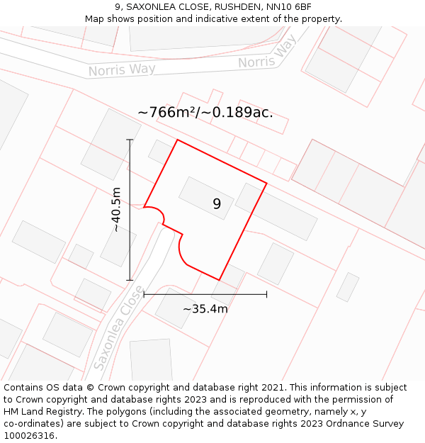 9, SAXONLEA CLOSE, RUSHDEN, NN10 6BF: Plot and title map