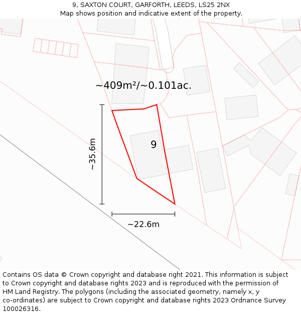9, SAXTON COURT, GARFORTH, LEEDS, LS25 2NX: Plot and title map