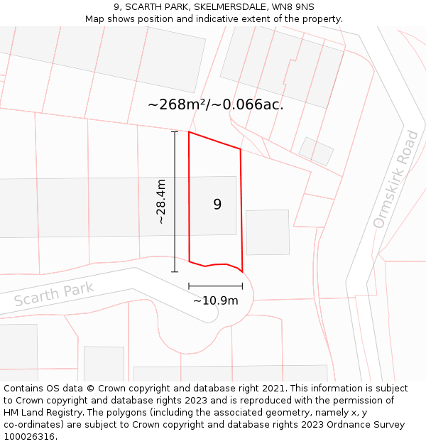 9, SCARTH PARK, SKELMERSDALE, WN8 9NS: Plot and title map