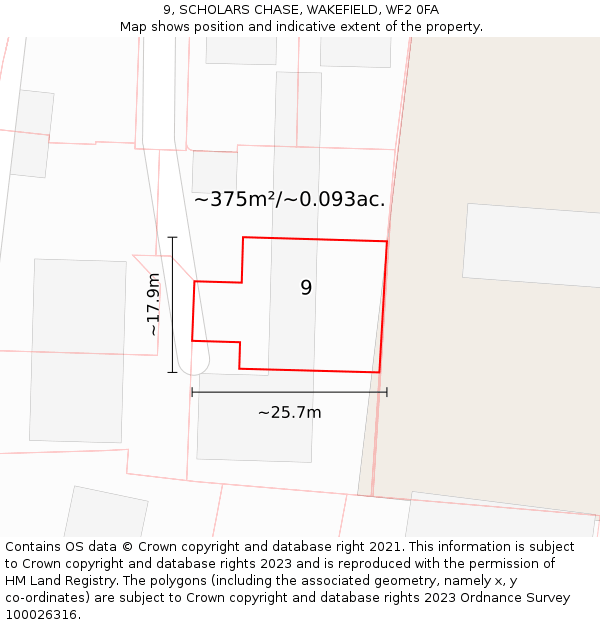 9, SCHOLARS CHASE, WAKEFIELD, WF2 0FA: Plot and title map