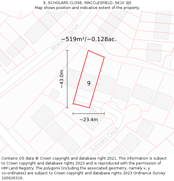 9, SCHOLARS CLOSE, MACCLESFIELD, SK10 3JS: Plot and title map