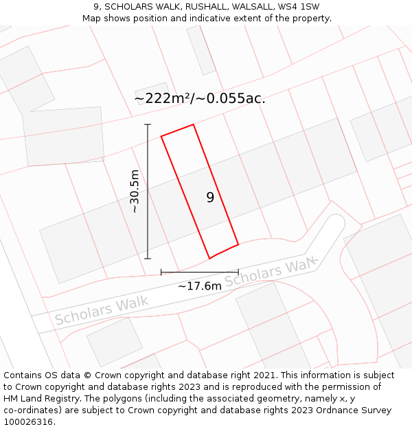 9, SCHOLARS WALK, RUSHALL, WALSALL, WS4 1SW: Plot and title map
