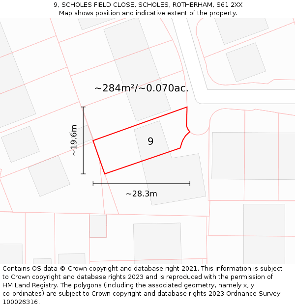 9, SCHOLES FIELD CLOSE, SCHOLES, ROTHERHAM, S61 2XX: Plot and title map