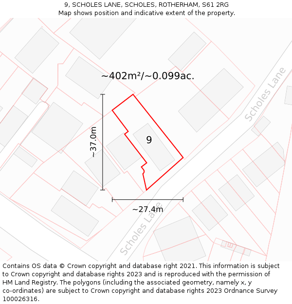 9, SCHOLES LANE, SCHOLES, ROTHERHAM, S61 2RG: Plot and title map