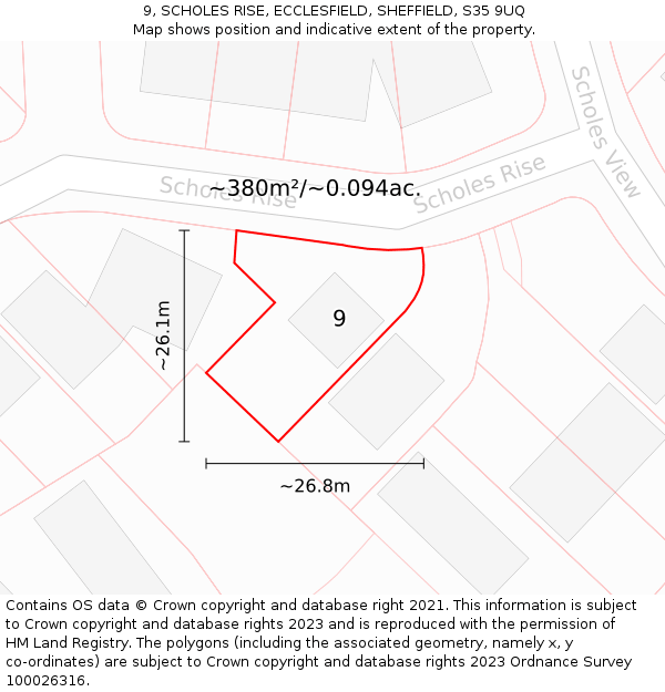 9, SCHOLES RISE, ECCLESFIELD, SHEFFIELD, S35 9UQ: Plot and title map