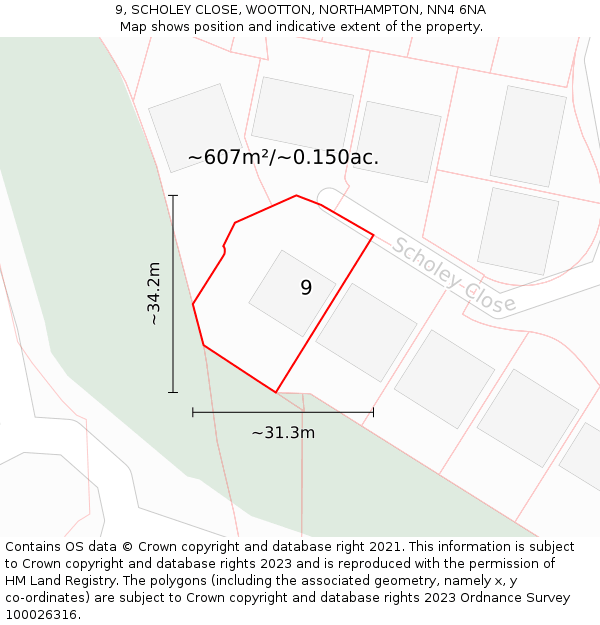 9, SCHOLEY CLOSE, WOOTTON, NORTHAMPTON, NN4 6NA: Plot and title map