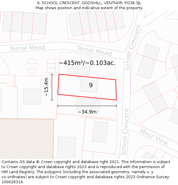 9, SCHOOL CRESCENT, GODSHILL, VENTNOR, PO38 3JL: Plot and title map