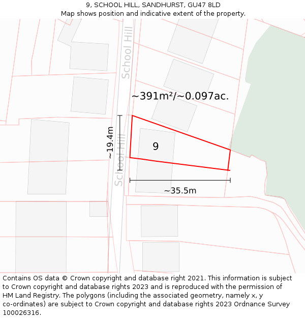 9, SCHOOL HILL, SANDHURST, GU47 8LD: Plot and title map