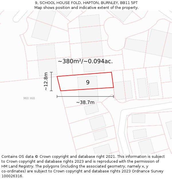 9, SCHOOL HOUSE FOLD, HAPTON, BURNLEY, BB11 5PT: Plot and title map