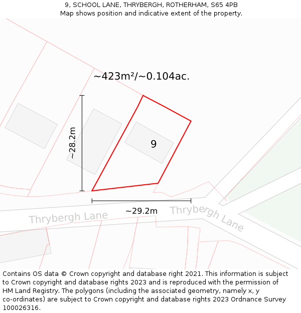 9, SCHOOL LANE, THRYBERGH, ROTHERHAM, S65 4PB: Plot and title map