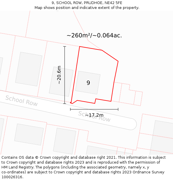 9, SCHOOL ROW, PRUDHOE, NE42 5FE: Plot and title map