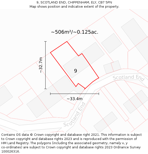 9, SCOTLAND END, CHIPPENHAM, ELY, CB7 5PN: Plot and title map