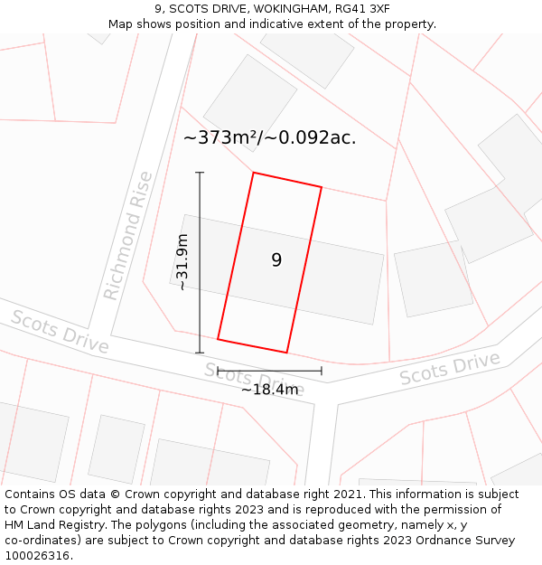 9, SCOTS DRIVE, WOKINGHAM, RG41 3XF: Plot and title map