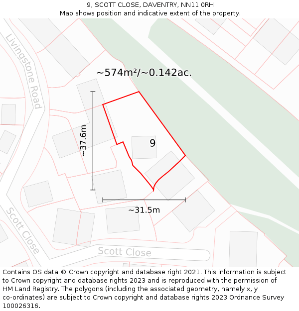 9, SCOTT CLOSE, DAVENTRY, NN11 0RH: Plot and title map