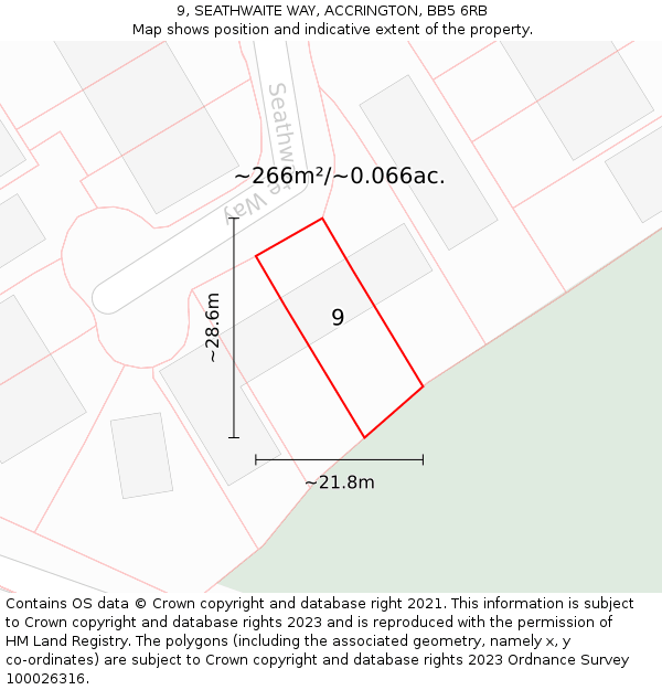 9, SEATHWAITE WAY, ACCRINGTON, BB5 6RB: Plot and title map