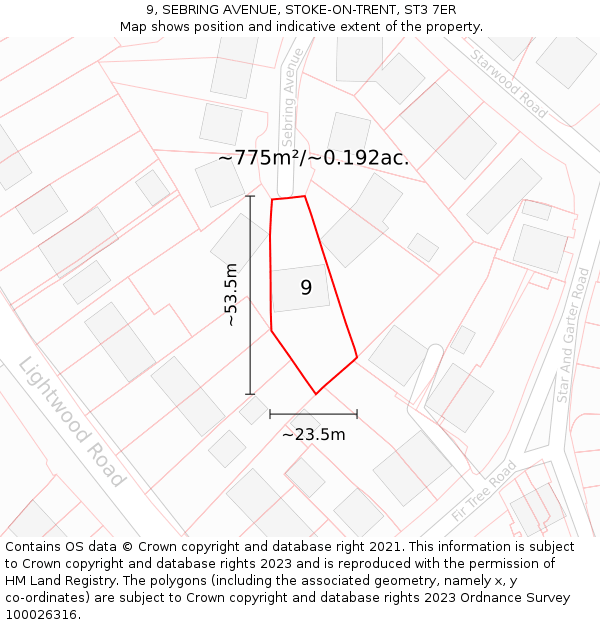 9, SEBRING AVENUE, STOKE-ON-TRENT, ST3 7ER: Plot and title map